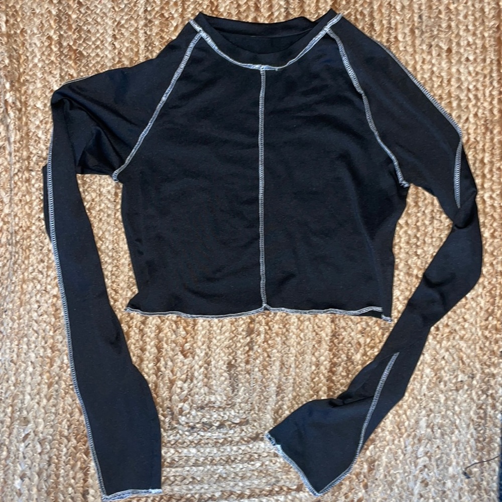 White Stitched Cropped Long Sleeve